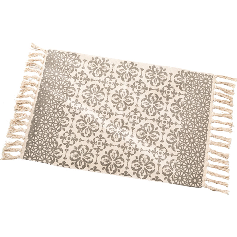 Tapis de motif géométrique ethnique Multi-couleur Coton Mélange Machine Machine de tapis Autochure à main avec gland