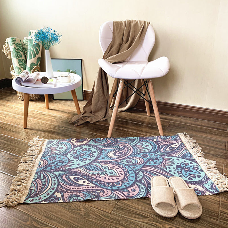 Southwestern Decoration Rug Multi Colored Geo Printed Area Carpet Cotton Blend Handmade Washable Rug with Fringe