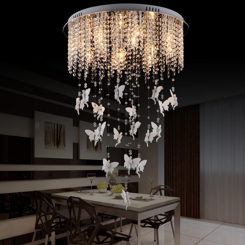 16"/19.5"/23.5" W Silver Round Flush Ceiling Light Modernist 5/8/10 Lights Cascading Glass Crystal Shaded Flushmount Lighting