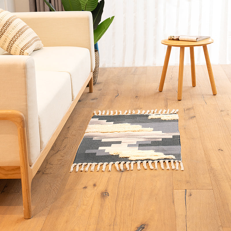 Multicolore tappeto Nordico Miscela in cotone geometrico a tappeto lavabile a lavaggio a moquette con panoramica con nappa per camera