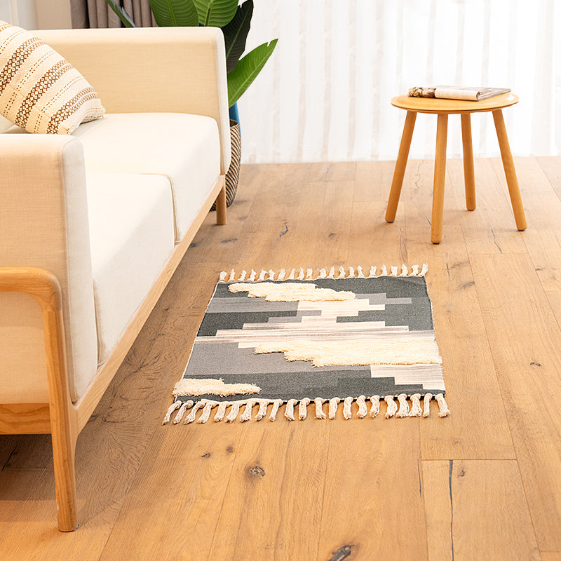 Multicolore tappeto Nordico Miscela in cotone geometrico a tappeto lavabile a lavaggio a moquette con panoramica con nappa per camera
