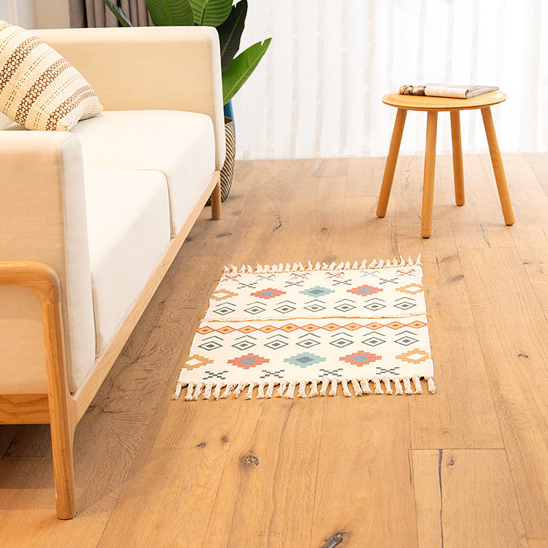 Multicolore tappeto Nordico Miscela in cotone geometrico a tappeto lavabile a lavaggio a moquette con panoramica con nappa per camera