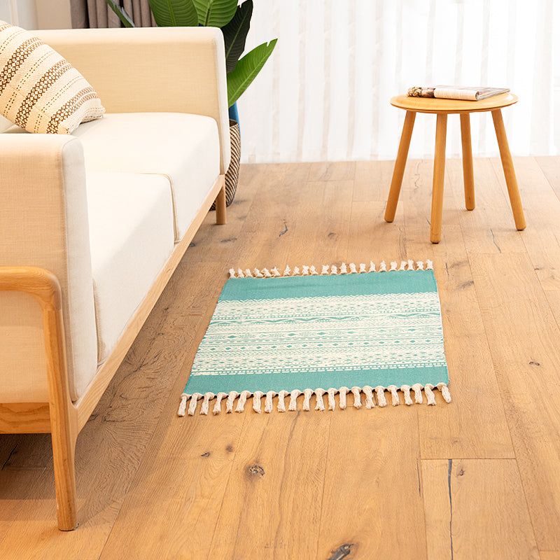 Multicolore tappeto Nordico Miscela in cotone geometrico a tappeto lavabile a lavaggio a moquette con panoramica con nappa per camera