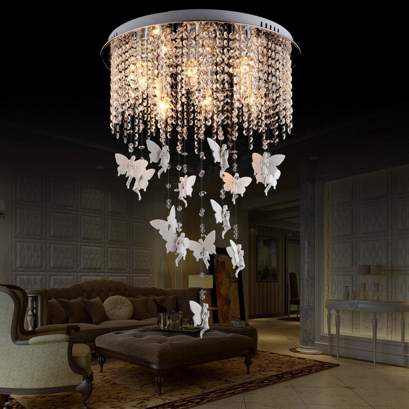 16"/19.5"/23.5" W Silver Round Flush Ceiling Light Modernist 5/8/10 Lights Cascading Glass Crystal Shaded Flushmount Lighting