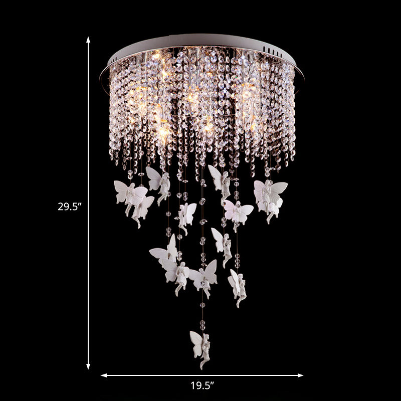 16 "/19.5" /23,5 "W Silver Round Flush Plafond Light Moderniste 5/8/10 LICTES CASCADING VERRE CRISTAL CRISTAL ÉCLAIR