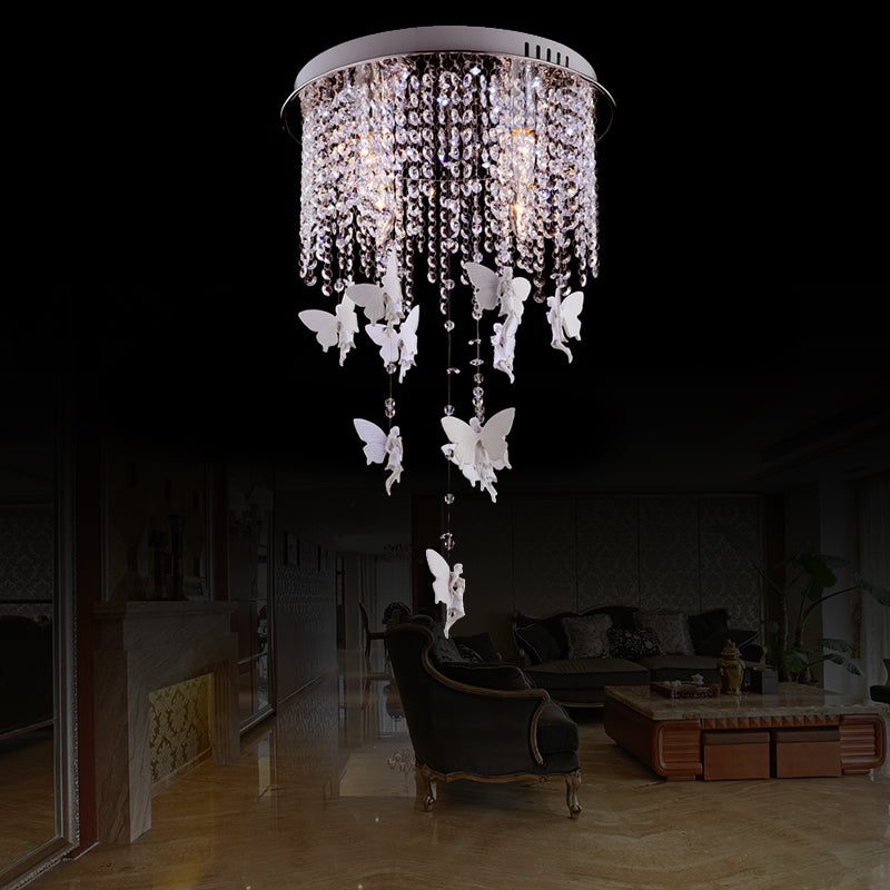 16"/19.5"/23.5" W Silver Round Flush Ceiling Light Modernist 5/8/10 Lights Cascading Glass Crystal Shaded Flushmount Lighting