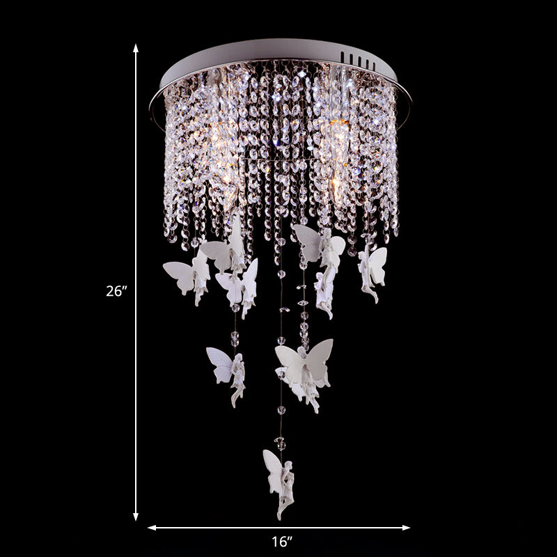16"/19.5"/23.5" W Silver Round Flush Ceiling Light Modernist 5/8/10 Lights Cascading Glass Crystal Shaded Flushmount Lighting