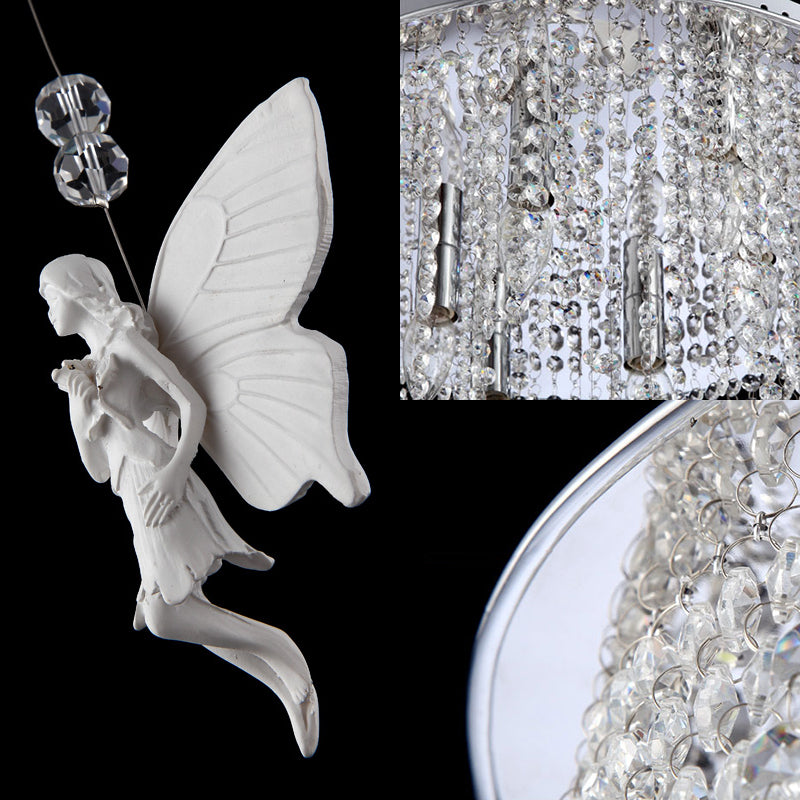 16"/19.5"/23.5" W Silver Round Flush Ceiling Light Modernist 5/8/10 Lights Cascading Glass Crystal Shaded Flushmount Lighting