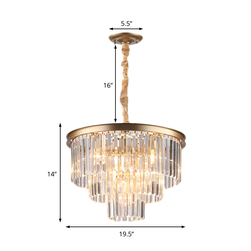 Lampada lampadinale conica regolabile in nero/oro Minimalista 6/9/15 Light Crystal Crystal Pendant Lighting, 19,5 "/23,5" /31,5 "W