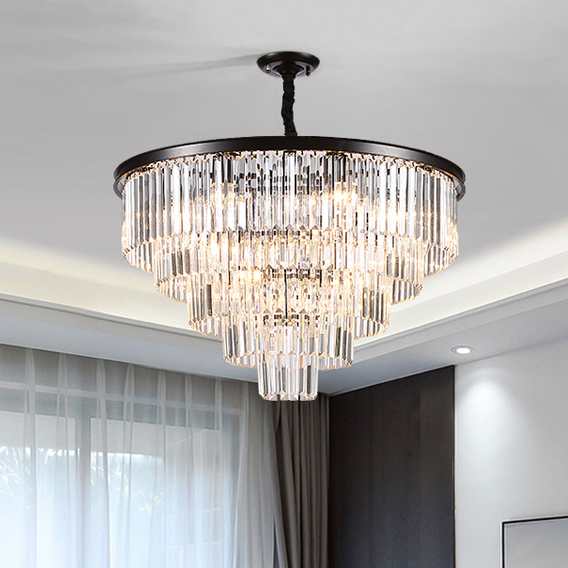 Lampada lampadinale conica regolabile in nero/oro Minimalista 6/9/15 Light Crystal Crystal Pendant Lighting, 19,5 "/23,5" /31,5 "W