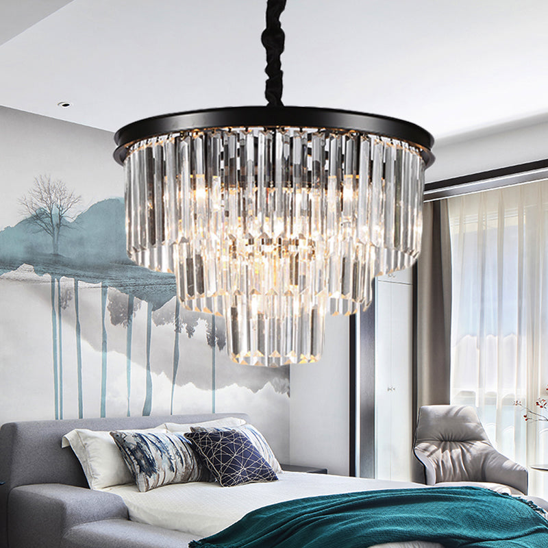 Lampada lampadinale conica regolabile in nero/oro Minimalista 6/9/15 Light Crystal Crystal Pendant Lighting, 19,5 "/23,5" /31,5 "W