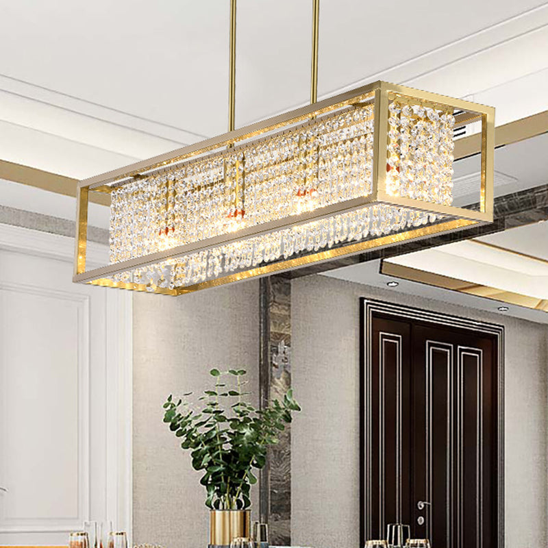 Cuboid Island Pendant Contemporary Iron Frame 4 Lights Chrome/Gold Chandelier with Clear Crystal Drops