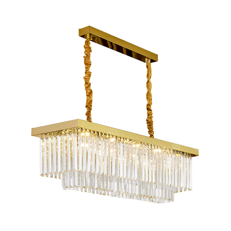 Clear/Smoke Gray Crystal Shaded LED Chandelier 31.5" W Modern Rectangle Pendant Lamp over Island