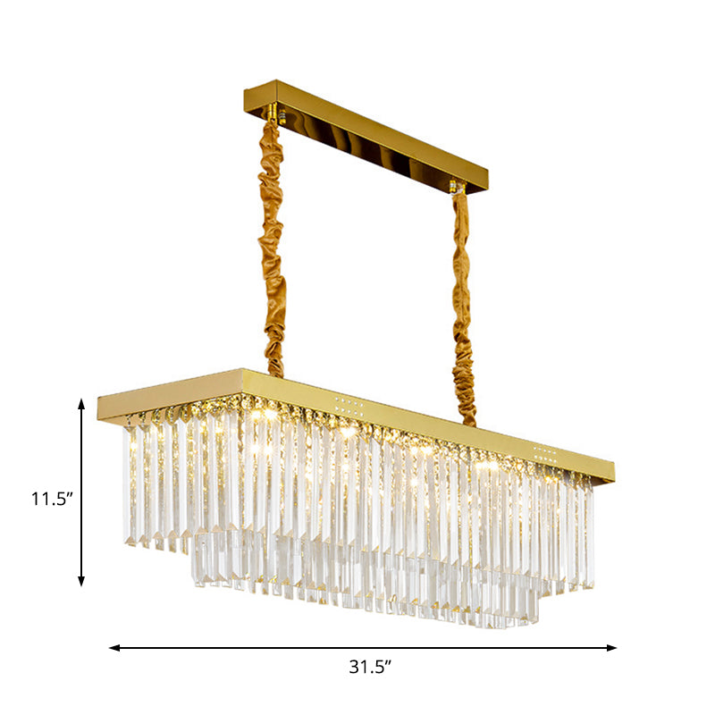 Clear/Smoke Gray Crystal Shaded LED Chandelier 31.5" W Modern Rectangle Pendant Lamp over Island