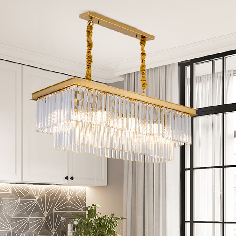 Clear/Smoke Gray Crystal Shaded LED Chandelier 31.5" W Modern Rectangle Pendant Lamp over Island