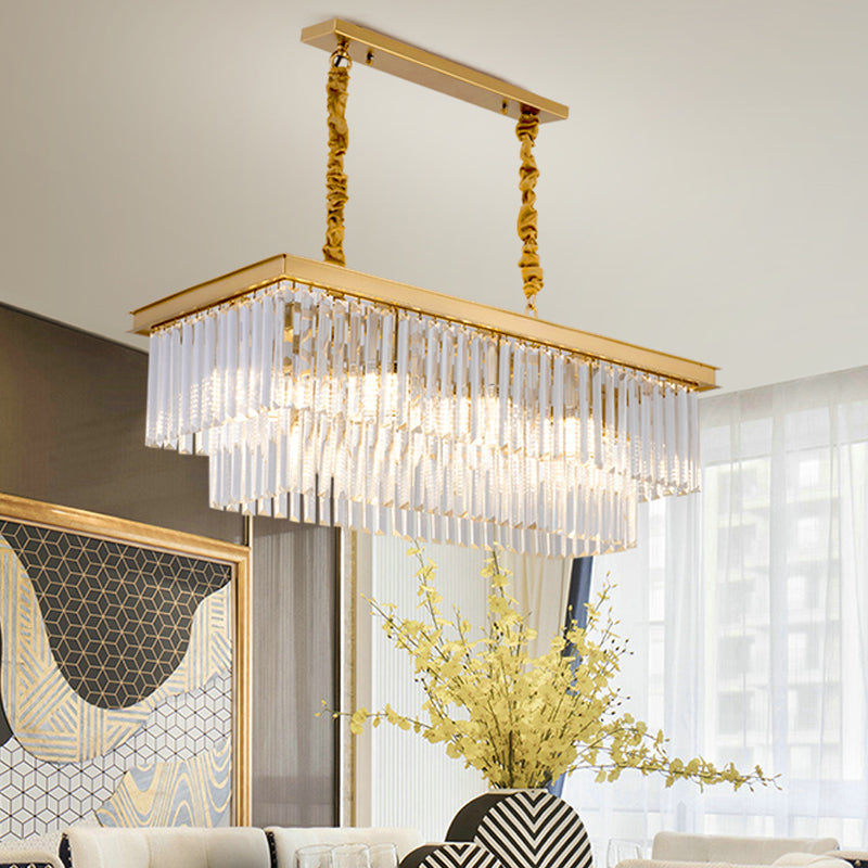 Clear/Smoke Gray Crystal Shaded LED Chandelier 31.5" W Modern Rectangle Pendant Lamp over Island