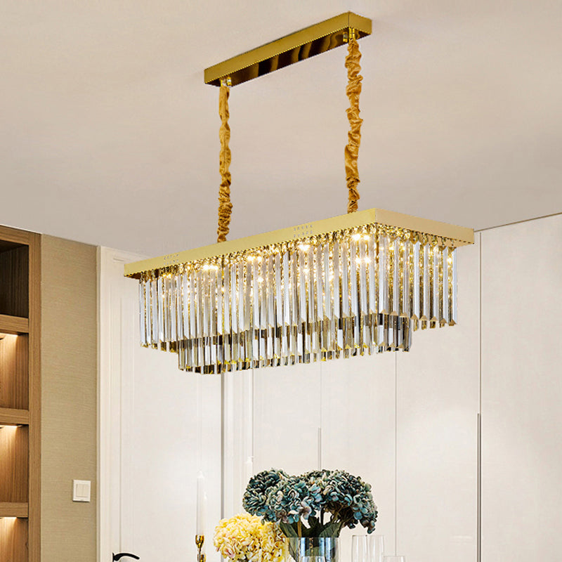 Clear/Smoke Gray Crystal Shaded LED Chandelier 31.5" W Modern Rectangle Pendant Lamp over Island