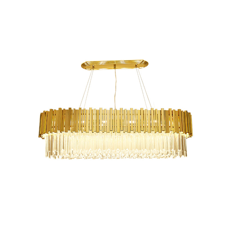 26"/35.5"/39" W Modern Oblong Layered Metal Chandelier Lamp 6-Light Golden Hanging Light with Crystal Icicles