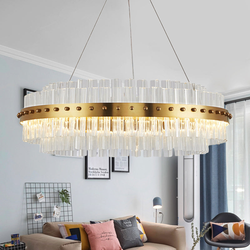 19.5"/23.5"/27.5" W LED Living Room Ceiling Pendant Light Modernist Gold Chandelier with Dual-Layered Clear Glass Shade