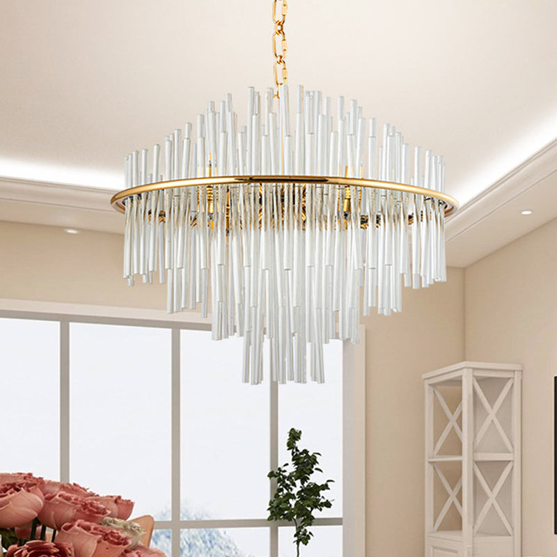 Crystal 4 lagen kroonluchter hanglamp 19,5 "/23.5" /31,5 "breed traditionele 8/12/16 Lichten Gold plafondlamp