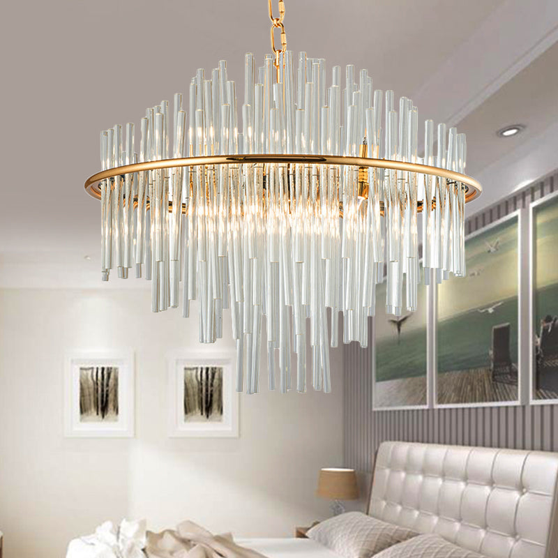Crystal 4 lagen kroonluchter hanglamp 19,5 "/23.5" /31,5 "breed traditionele 8/12/16 Lichten Gold plafondlamp