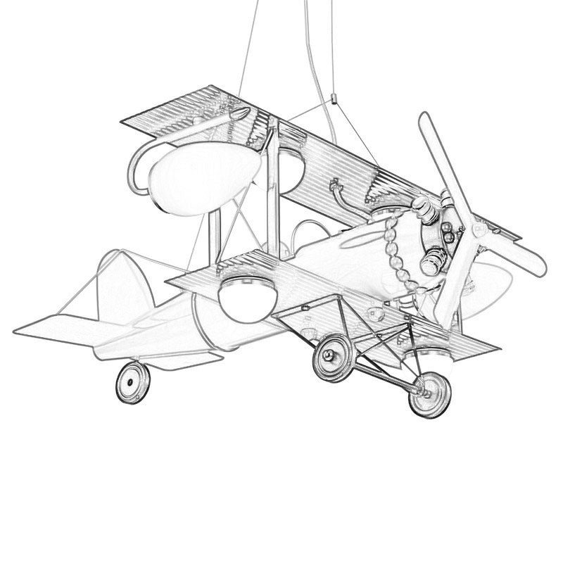 Jet Plane LED Ceiling Lighting Childrens Metallic Nursery Chandelier Light with Cream Glass Shade in Yellow