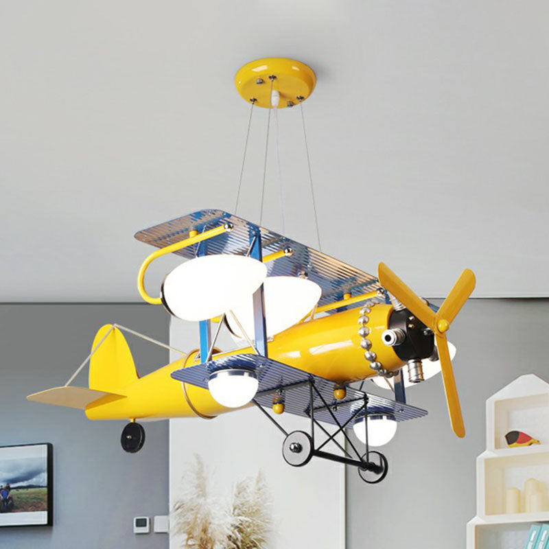 Jet Shape Child Room Chandelier Pendant Light Metallic Cartoon LED Ceiling Light in Yellow