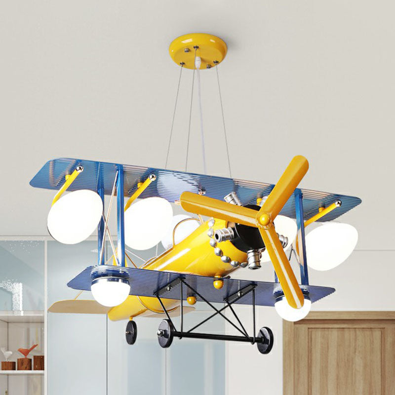 Jet Shape Child Room Chandelier Pendant Light Metallic Cartoon LED Ceiling Light in Yellow