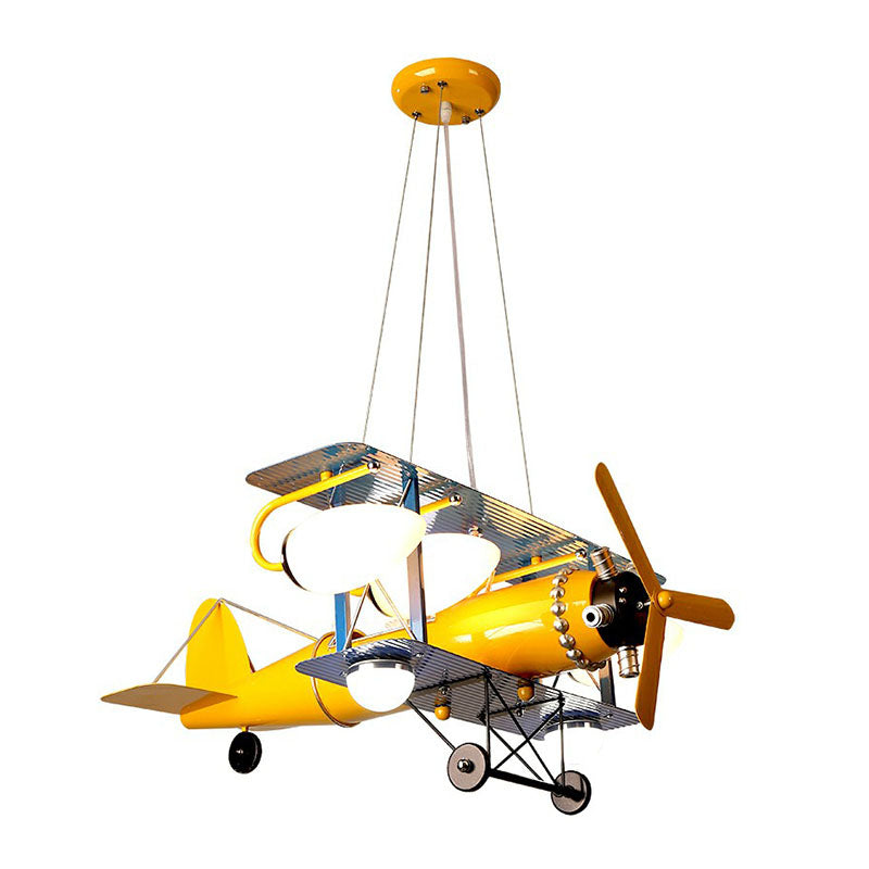 Jet Shape Child Room Chandelier Pendant Light Metallic Cartoon LED Ceiling Light in Yellow