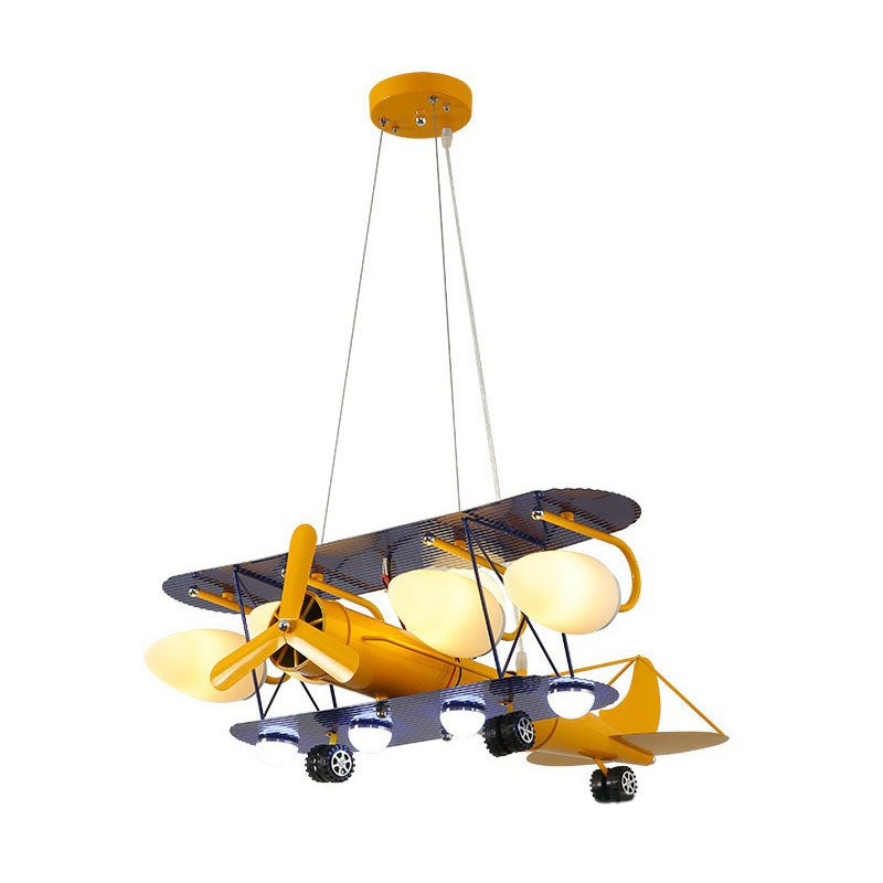 Metallic Jet Plane Chandelier Lamp Cartoon Yellow LED Hanging Light for Kindergarten