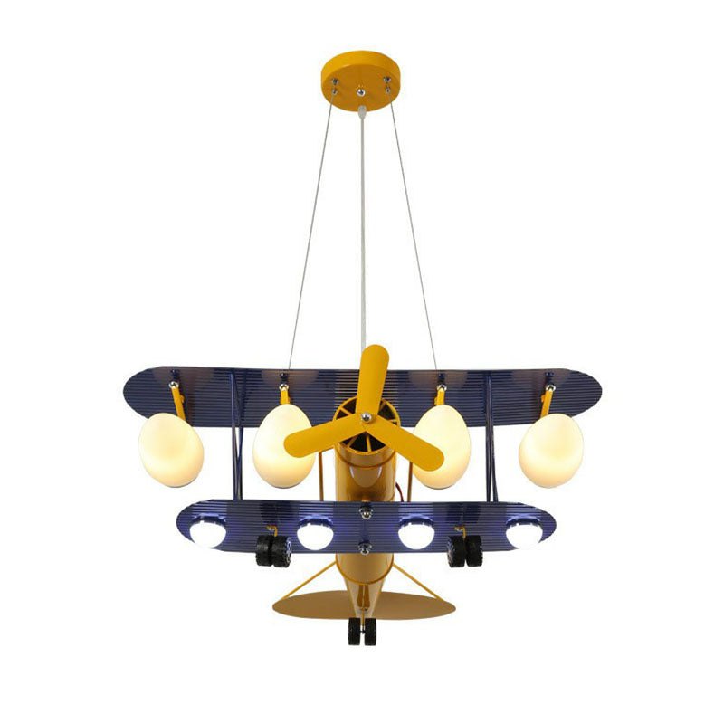 Metallic Jet Plane Chandelier Lamp Cartoon Yellow LED Hanging Light for Kindergarten