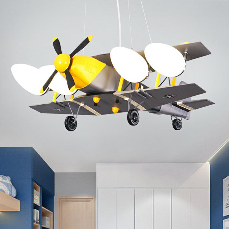 Jet Shape Metallic LED Suspension Lighting Childrens Grey Chandelier Light for Child Room