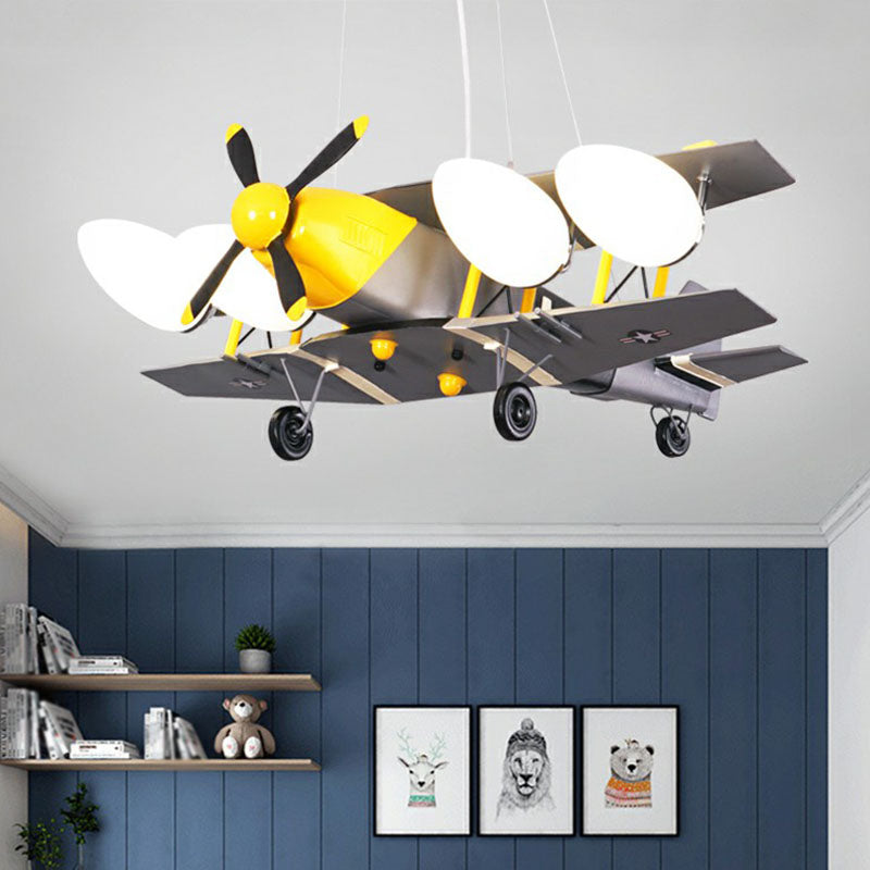 Jet Shape Metallic LED Suspension Lighting Childrens Grey Chandelier Light for Child Room