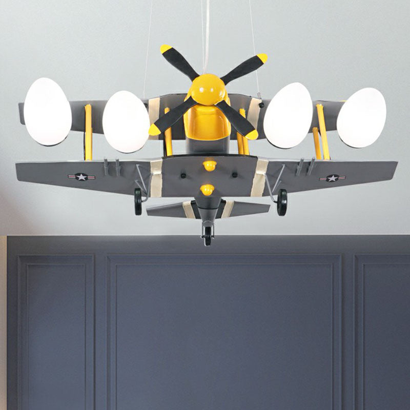 Jet Shape Metallic LED Suspension Lighting Childrens Grey Chandelier Light for Child Room