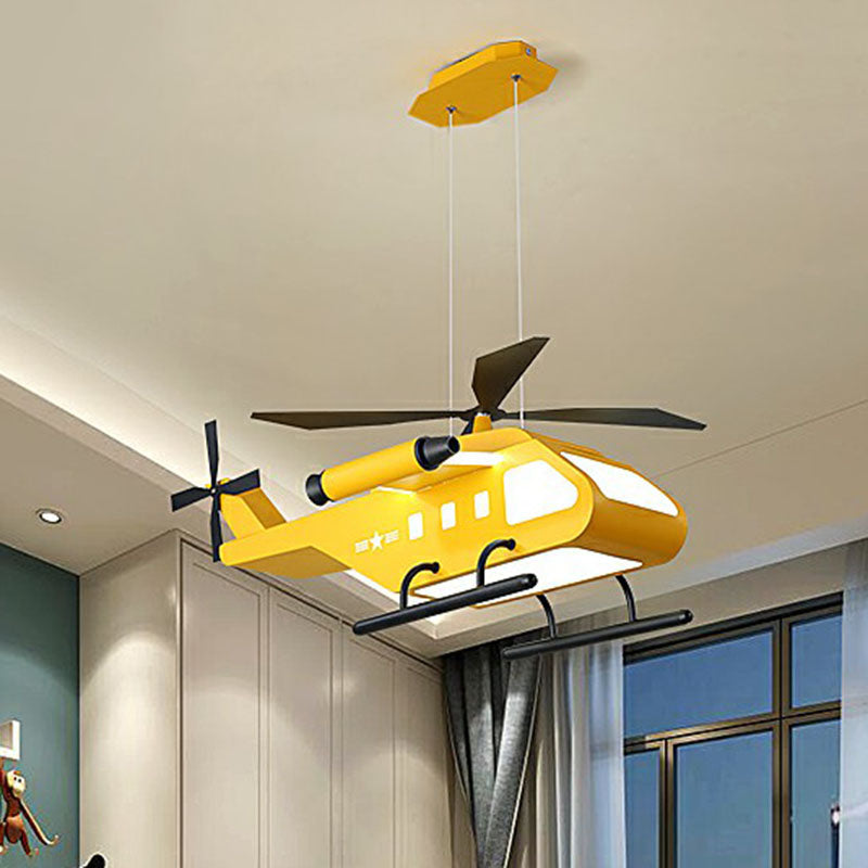 Kids Helicopter Chandelier Pendant Light Metallic Bedroom LED Ceiling Light with Acrylic Shade