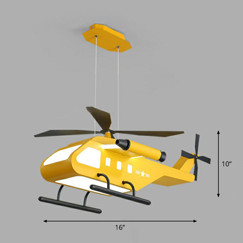 Kids Helicopter Chandelier Pendant Light Metallic Bedroom LED Ceiling Light with Acrylic Shade