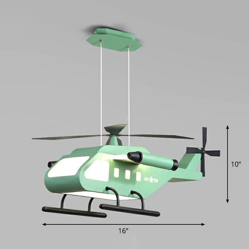 Kids Helicopter Chandelier Pendant Light Metallic Bedroom LED Ceiling Light with Acrylic Shade