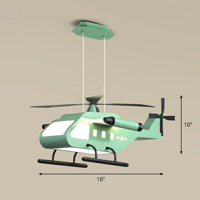 Kids Helicopter Chandelier Pendant Light Metallic Bedroom LED Ceiling Light with Acrylic Shade