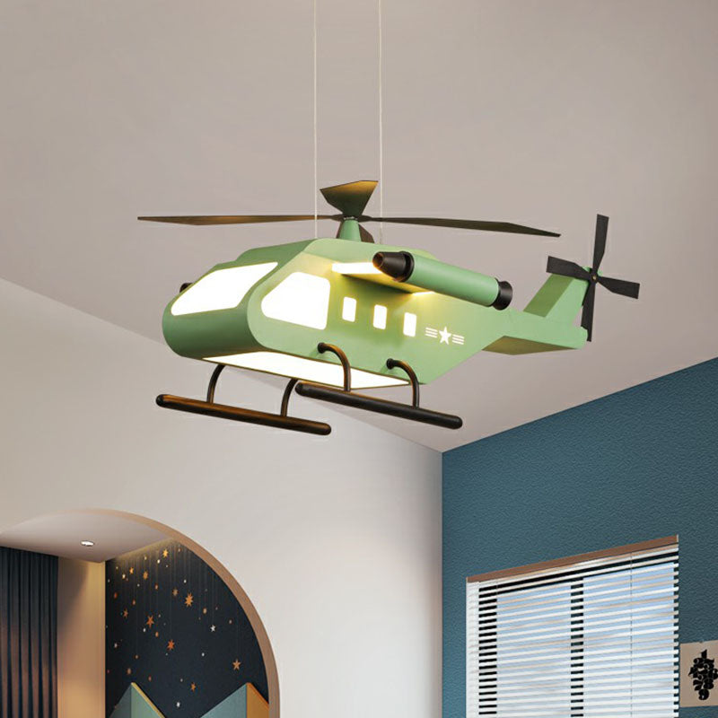 Kids Helicopter Chandelier Pendant Light Metallic Bedroom LED Ceiling Light with Acrylic Shade