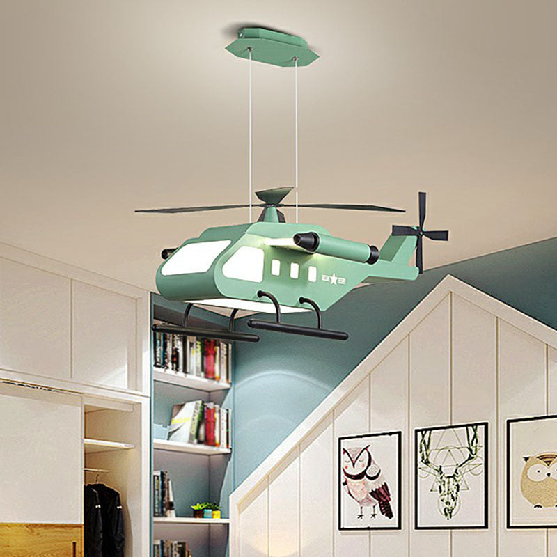 Kids Helicopter Chandelier Pendant Light Metallic Bedroom LED Ceiling Light with Acrylic Shade
