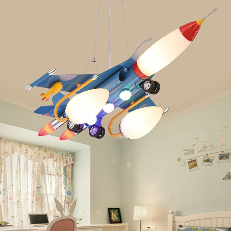 Metallic Aircraft LED Suspension Lighting Contemporary Blue Chandelier Light for Nursery