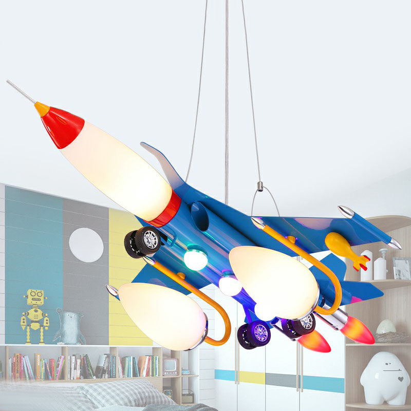 Metallic Aircraft LED Suspension Lighting Contemporary Blue Chandelier Light for Nursery