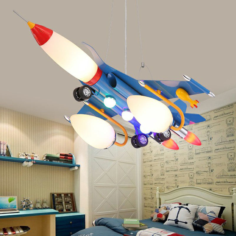 Metallic Aircraft LED Suspension Lighting Contemporary Blue Chandelier Light for Nursery