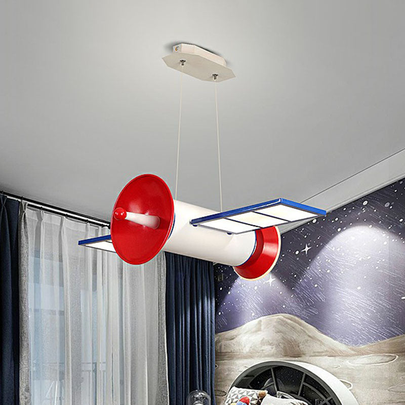 Space Satellite LED Ceiling Lighting Childrens Acrylic Bedroom Chandelier Light Fixture in Red