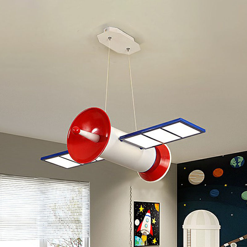 Space Satellite LED Ceiling Lighting Childrens Acrylic Bedroom Chandelier Light Fixture in Red