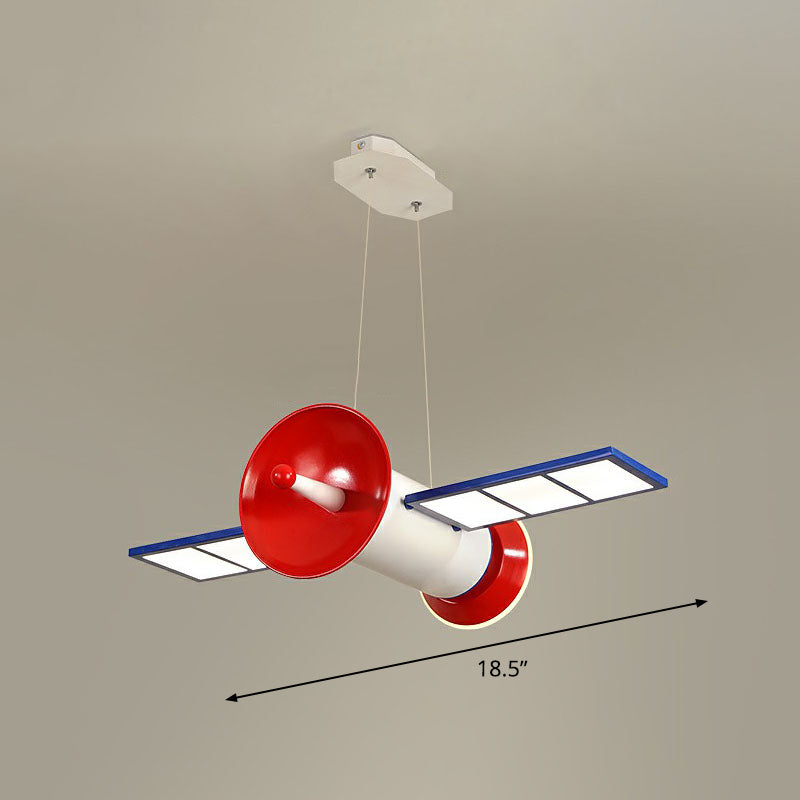 Space Satellite LED Ceiling Lighting Childrens Acrylic Bedroom Chandelier Light Fixture in Red