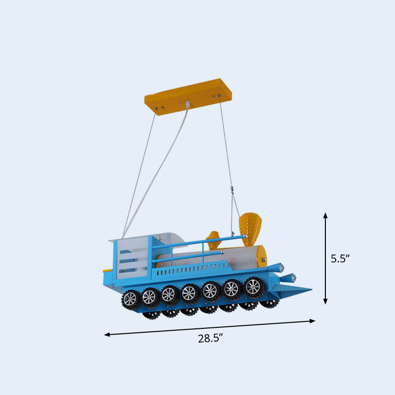 Metallic Train Shape Chandelier Lamp Contemporary Blue LED Hanging Light for Nursery