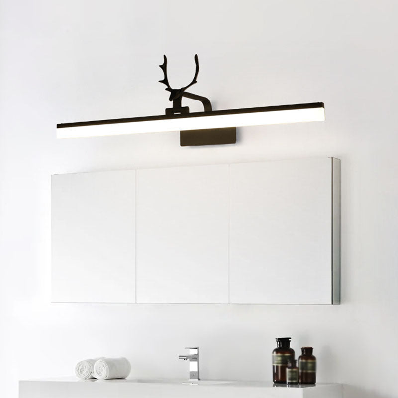 Rustic Style Rectangle LED Wall Sconce Light Metallic Vanity Lighting with Decorative Antler