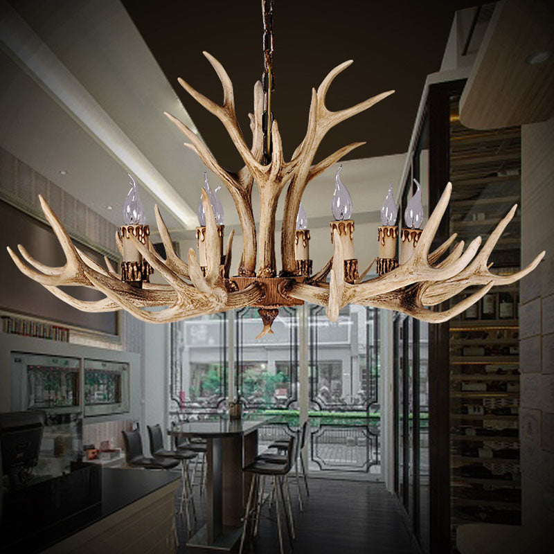 Deer Horn Resin Chandelier Pendant Light Vintage Style Dining Room Hanging Lighting