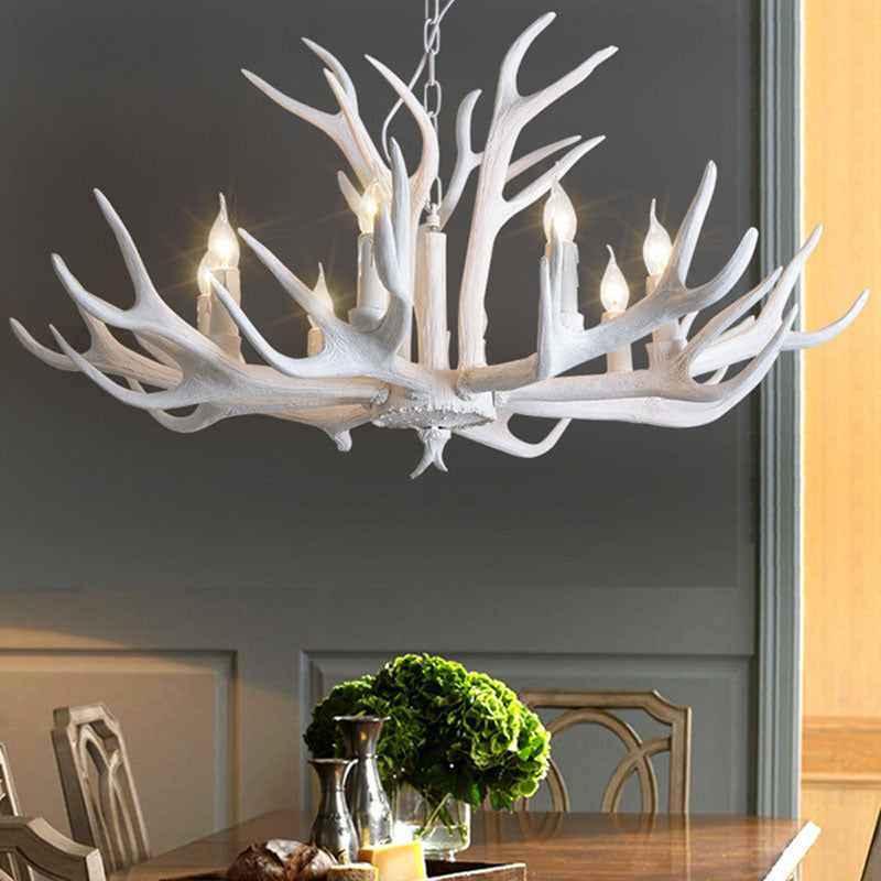 Deer Horn Resin Chandelier Pendant Light Vintage Style Dining Room Hanging Lighting